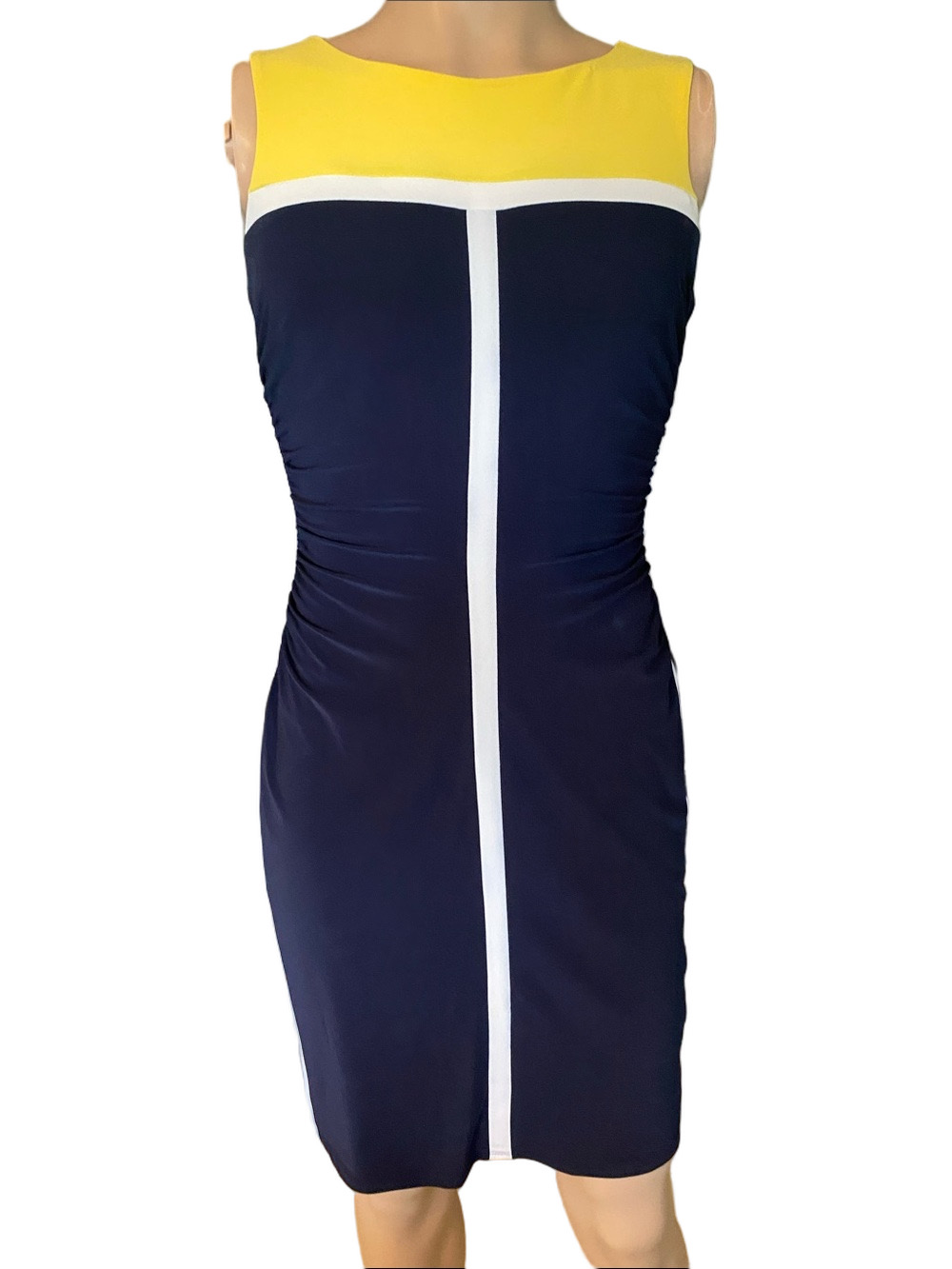 Ralph Lauren Navy Sheath Dress with Yellow Yoke and White Trim